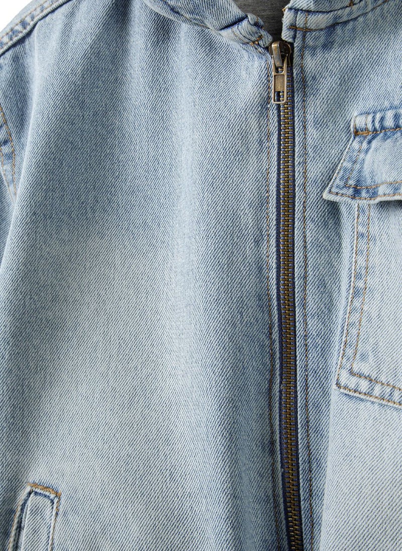 Kids Boys Light Wash Denim Hooded Jacket
