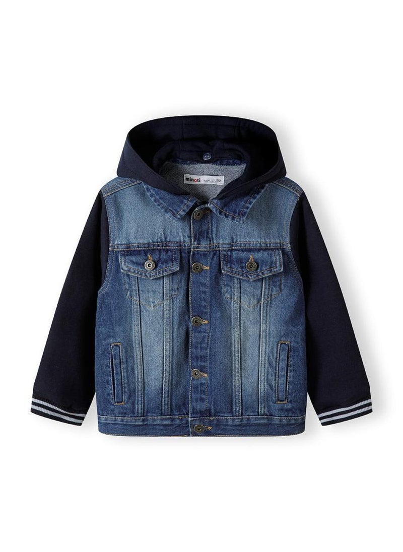 Kids Boys Denim Jacket With Cotton Hood And Sleeves