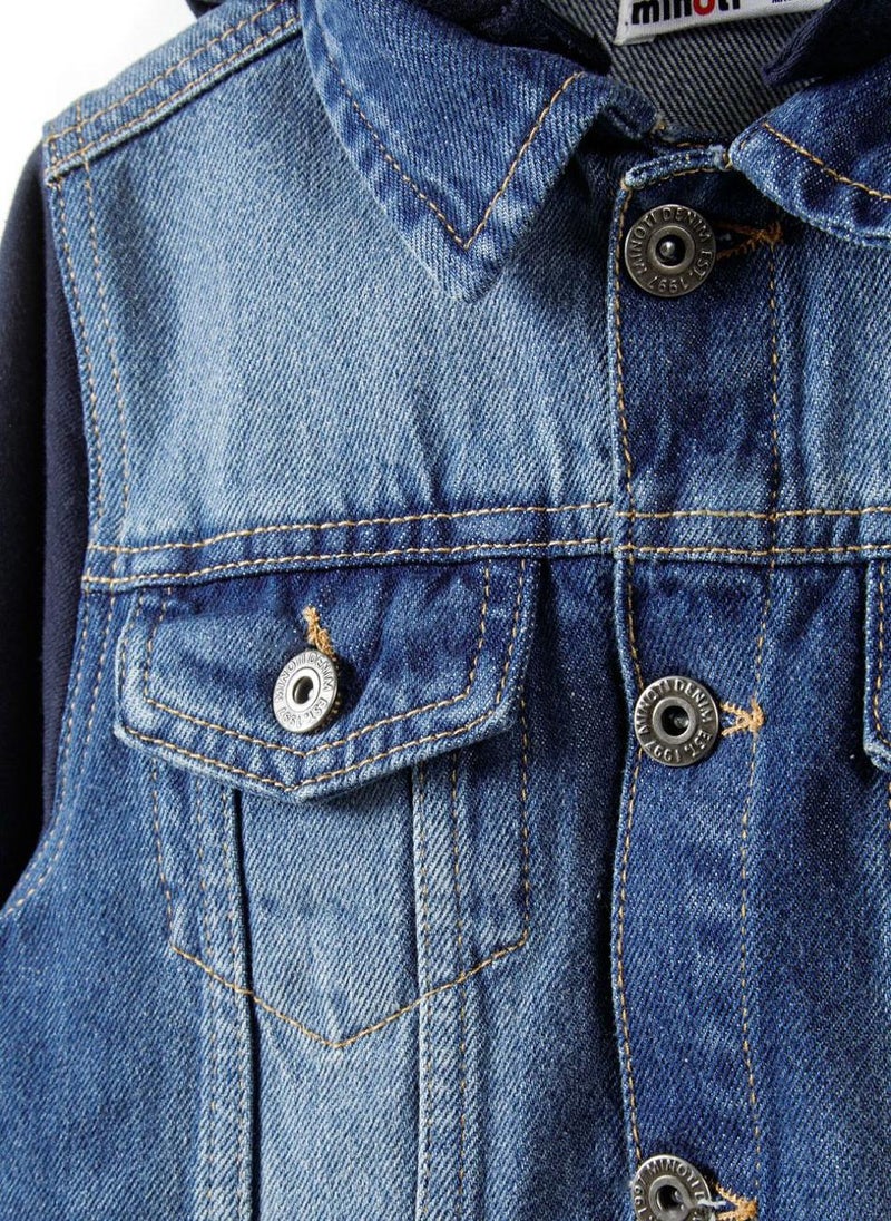 Kids Boys Denim Jacket With Cotton Hood And Sleeves