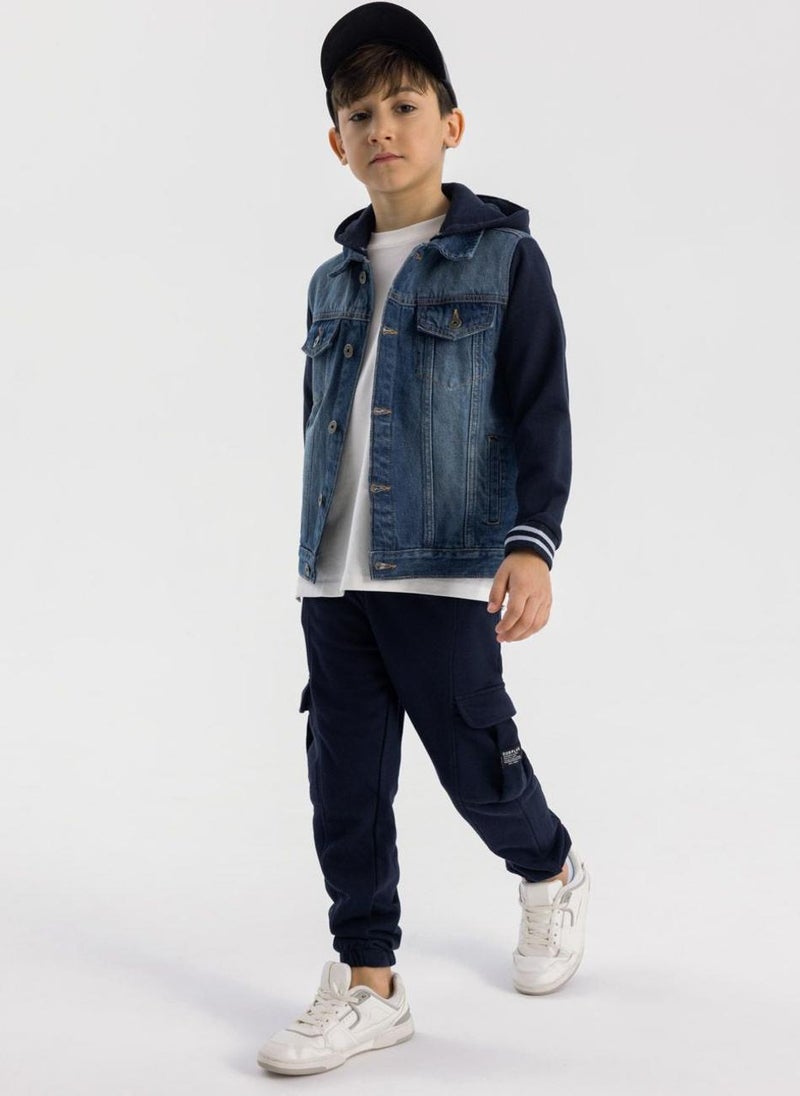 Kids Boys Denim Jacket With Cotton Hood And Sleeves