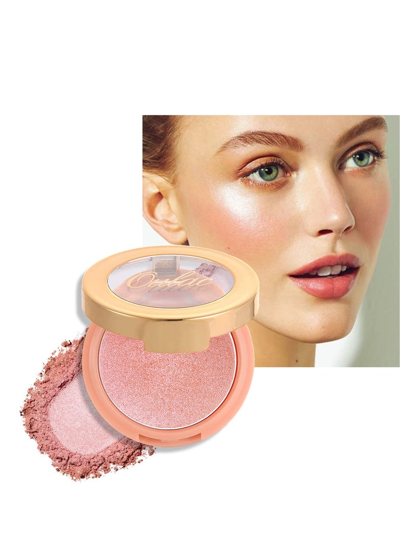 OULAC Pink Lumious Blush Makeup 2 in 1 Powdery Blush  Highlighter Shimmer Metallic Glow Shape  Highlight Face CrueltyFree  Highlight Bling F06 Pinky Ice