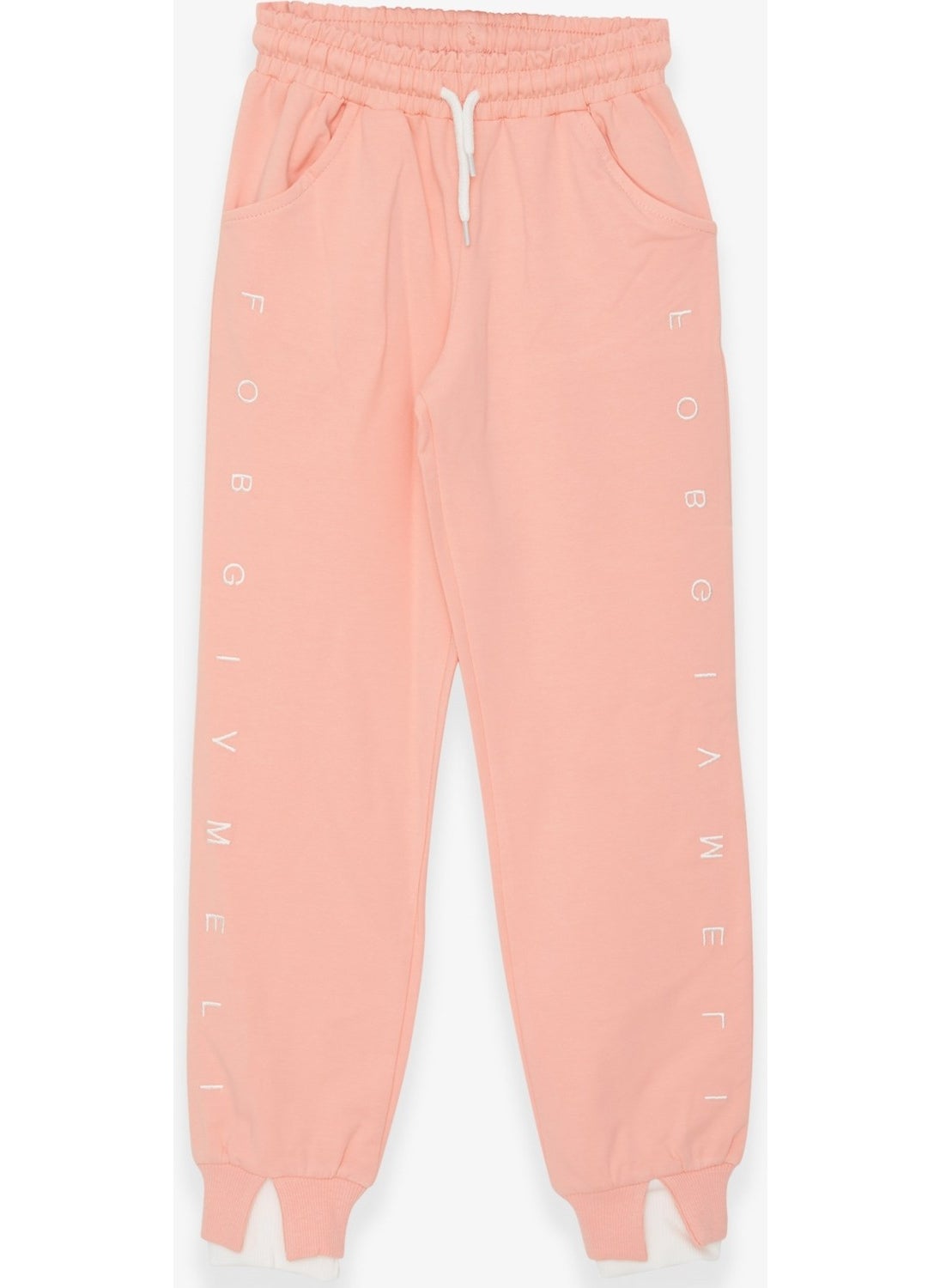 Girl's Printed Tracksuit Bottoms 8-14 Years, Salmon