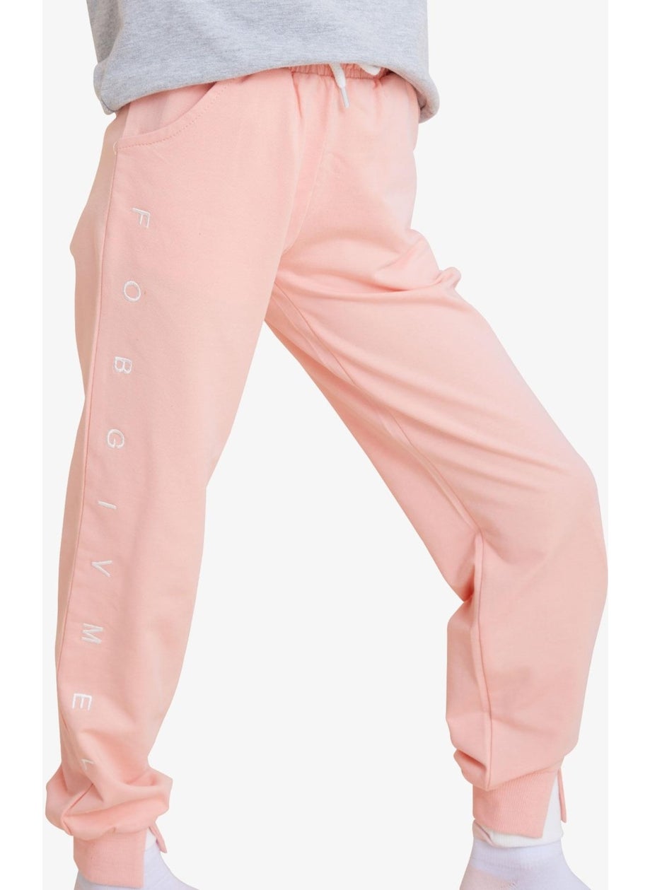 Girl's Printed Tracksuit Bottoms 8-14 Years, Salmon