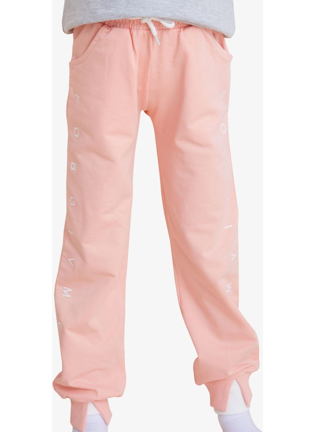Girl's Printed Tracksuit Bottoms 8-14 Years, Salmon