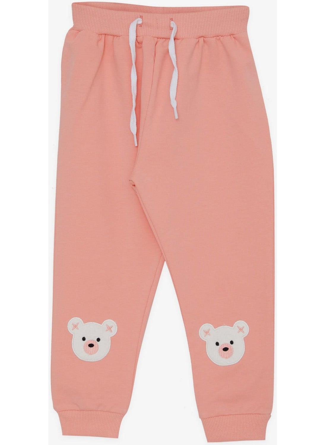 Girls' Sweatpants with Cute Teddy Bear Embroidery, Age 1-4, Salmon