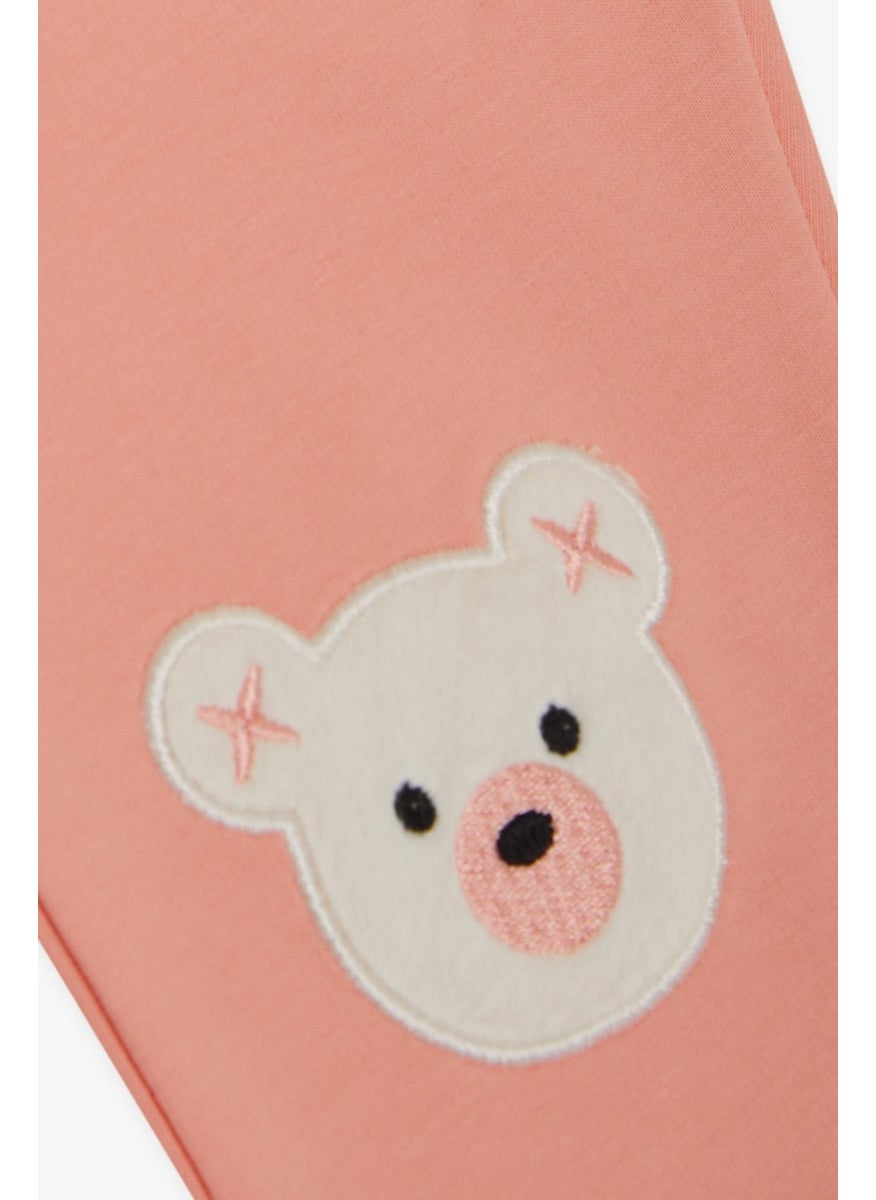 Girls' Sweatpants with Cute Teddy Bear Embroidery, Age 1-4, Salmon