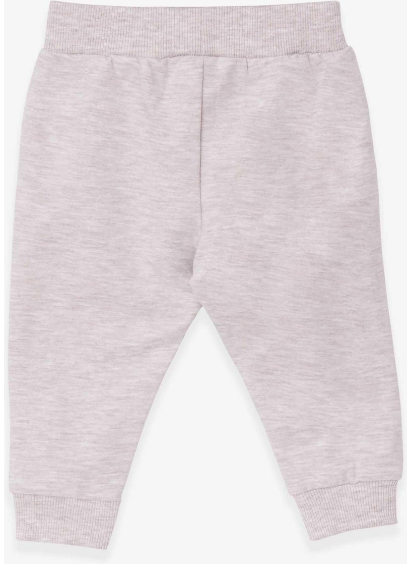 Baby Girl Sweatpants Cat Printed 6 Months-2 Years, Beige Melange