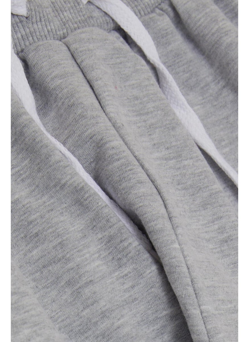 Girls' Sweatpants with Cute Teddy Bear Embroidery, Age 1-4, Light Gray Melange