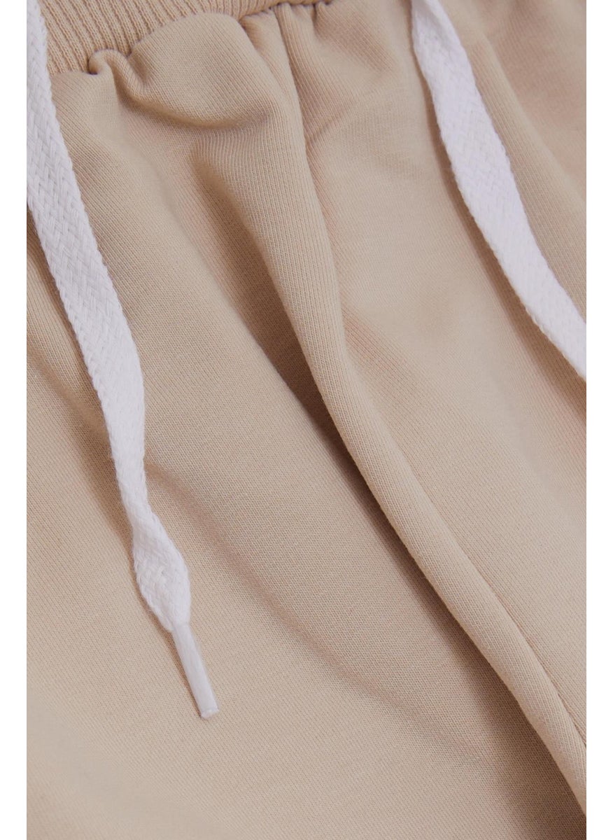 Girls' Sweatpants with Cute Teddy Bear Embroidery, Age 1-4, Beige