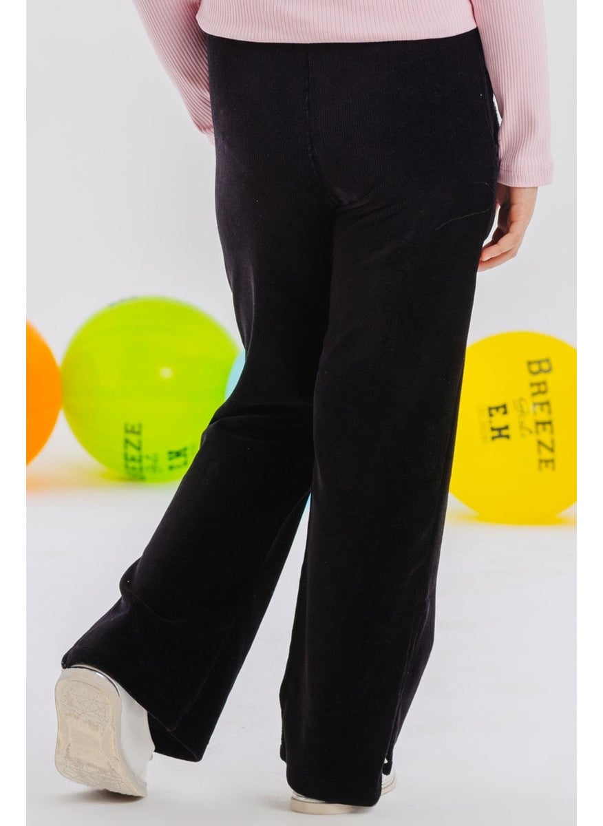 Girl's Sweatpants with Slit Leg, Age 8-14, Black