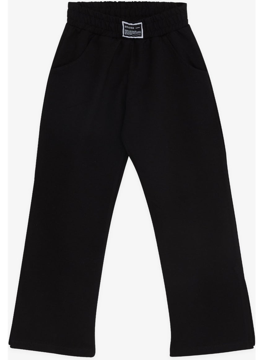 Girl's Sweatpants with Slit Leg, Age 8-14, Black