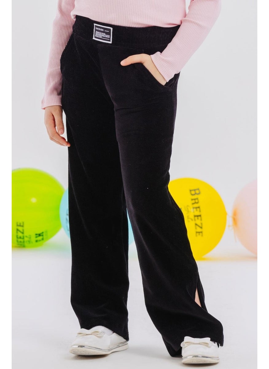Girl's Sweatpants with Slit Leg, Age 8-14, Black