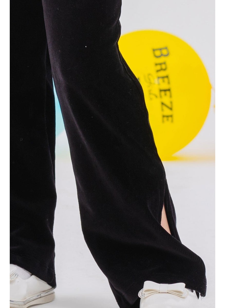 Girl's Sweatpants with Slit Leg, Age 8-14, Black