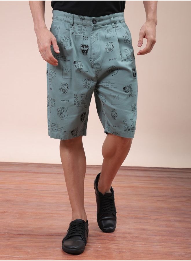 Men Relaxed Fit Stretchable Graphic Printed Mid-Rise Resort Wear Shorts