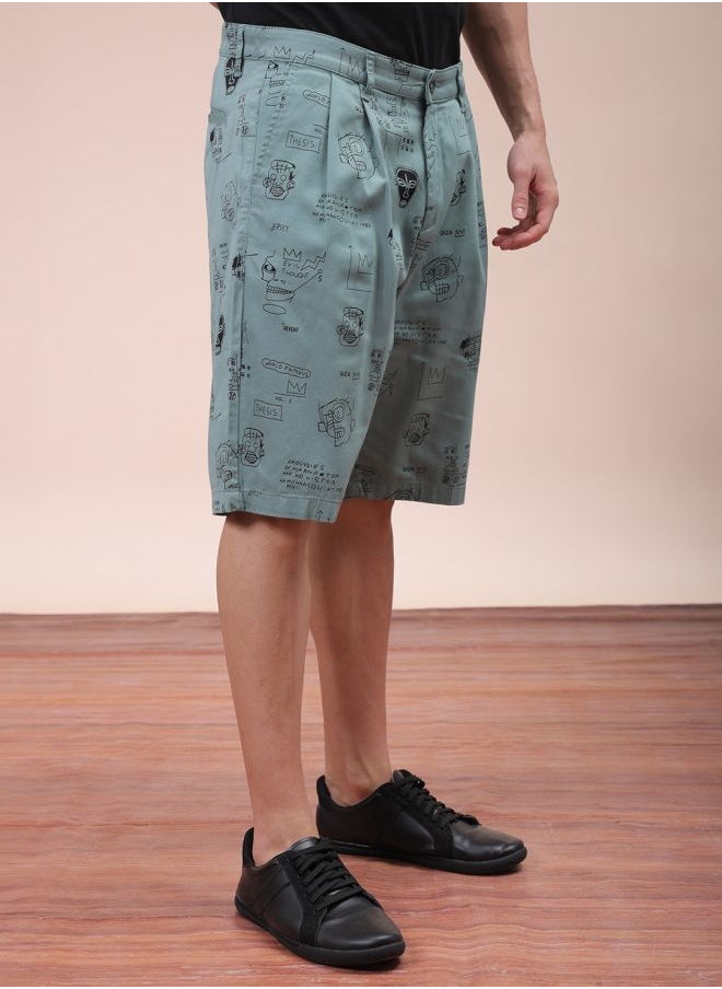 Men Relaxed Fit Stretchable Graphic Printed Mid-Rise Resort Wear Shorts