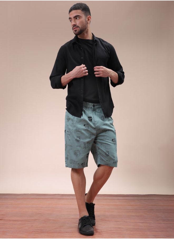Men Relaxed Fit Stretchable Graphic Printed Mid-Rise Resort Wear Shorts