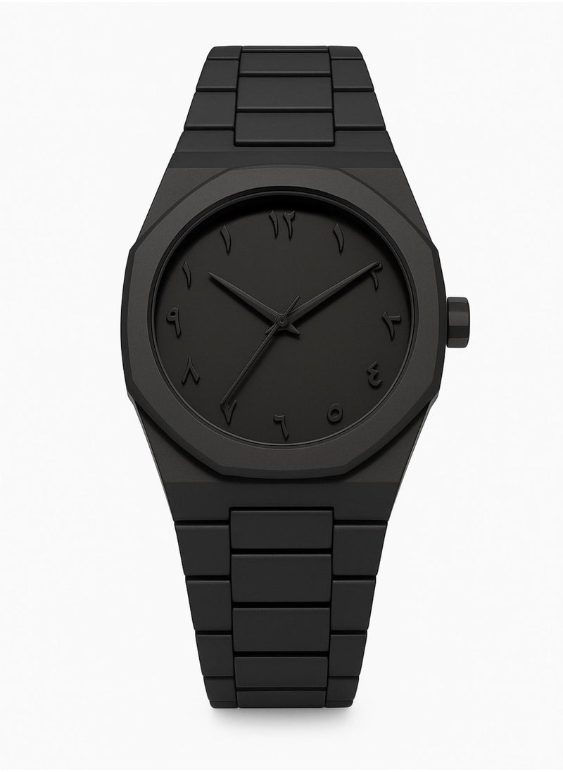 Minimalist Black Analog Aura Watch with Arabic Numerals – Unisex, Matte Finish