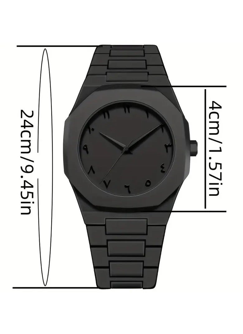 Minimalist Black Analog Aura Watch with Arabic Numerals – Unisex, Matte Finish