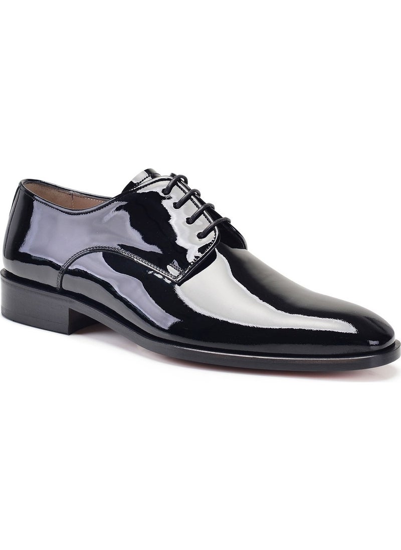 Genuine Leather Black Patent Leather Laced Leather Men's Shoes -10197-
