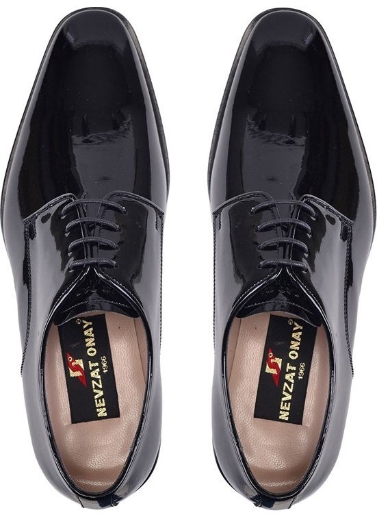 Genuine Leather Black Patent Leather Laced Leather Men's Shoes -10197-