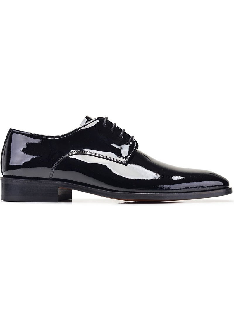 Genuine Leather Black Patent Leather Laced Leather Men's Shoes -10197-