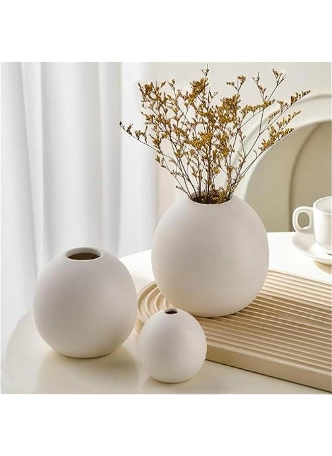 Ceramic Vase Set of 3 for Modern Home Decor, Boho Vase White Round Vase Minimalist Decorative Vase for Table Centerpiece Wedding Dining Living Room Office Entryway Coffee Table Decor