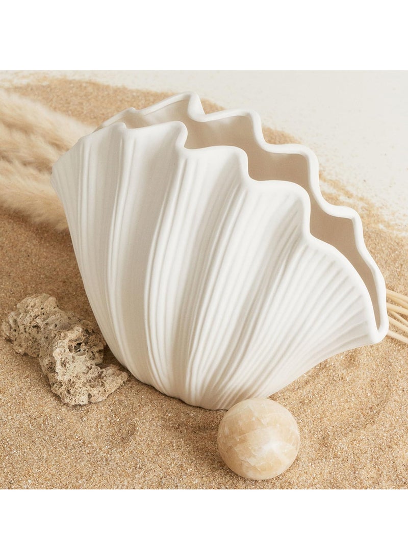 Nordic Shell-Shaped Vase for Living Room Decor, Ceramic Vases for Modern Home Decor, Unique Vase for Farmhouse Decor, Aesthetic Room Decor Centerpiece Table Decor,20*7.5*16cm