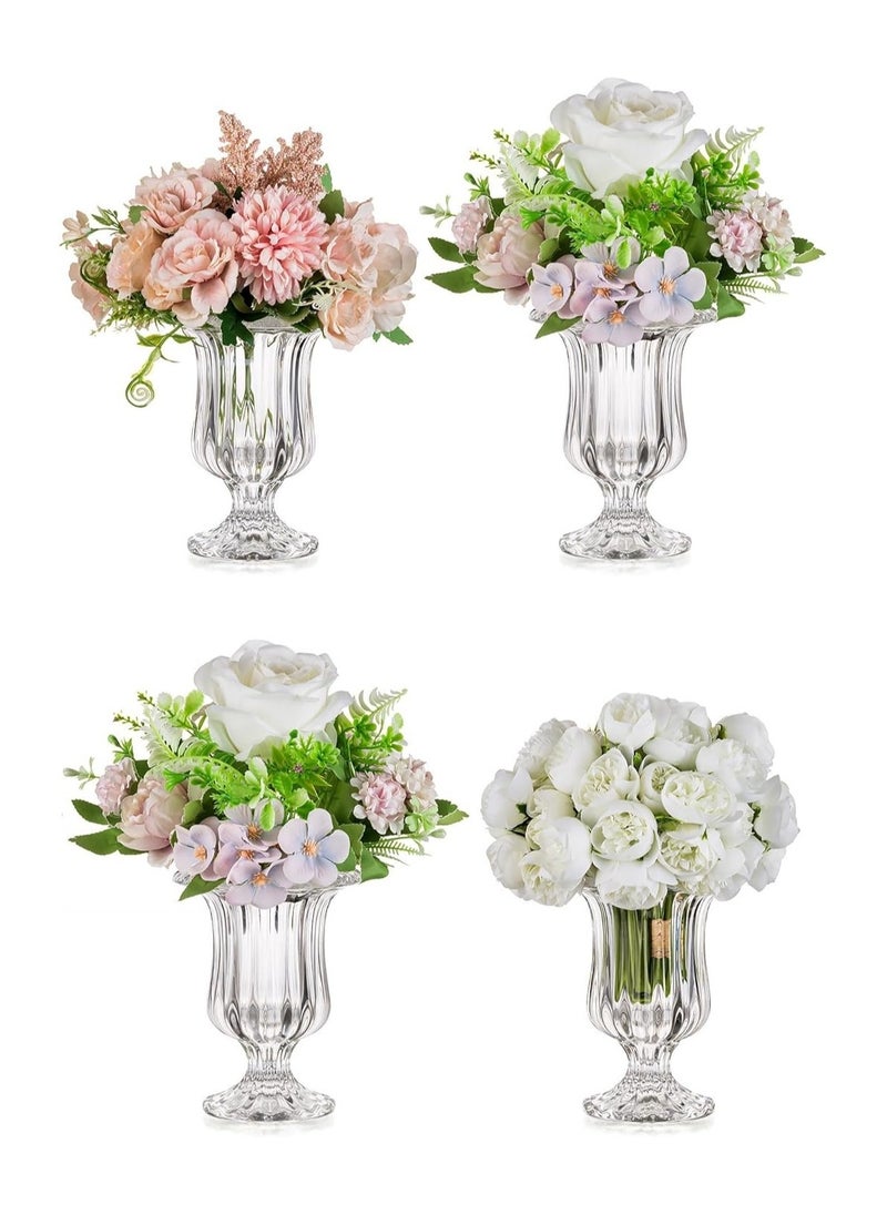 Set of 4 Small Pedestal Flower Vases Footed Urn for Flowers, Dining Table Decoration