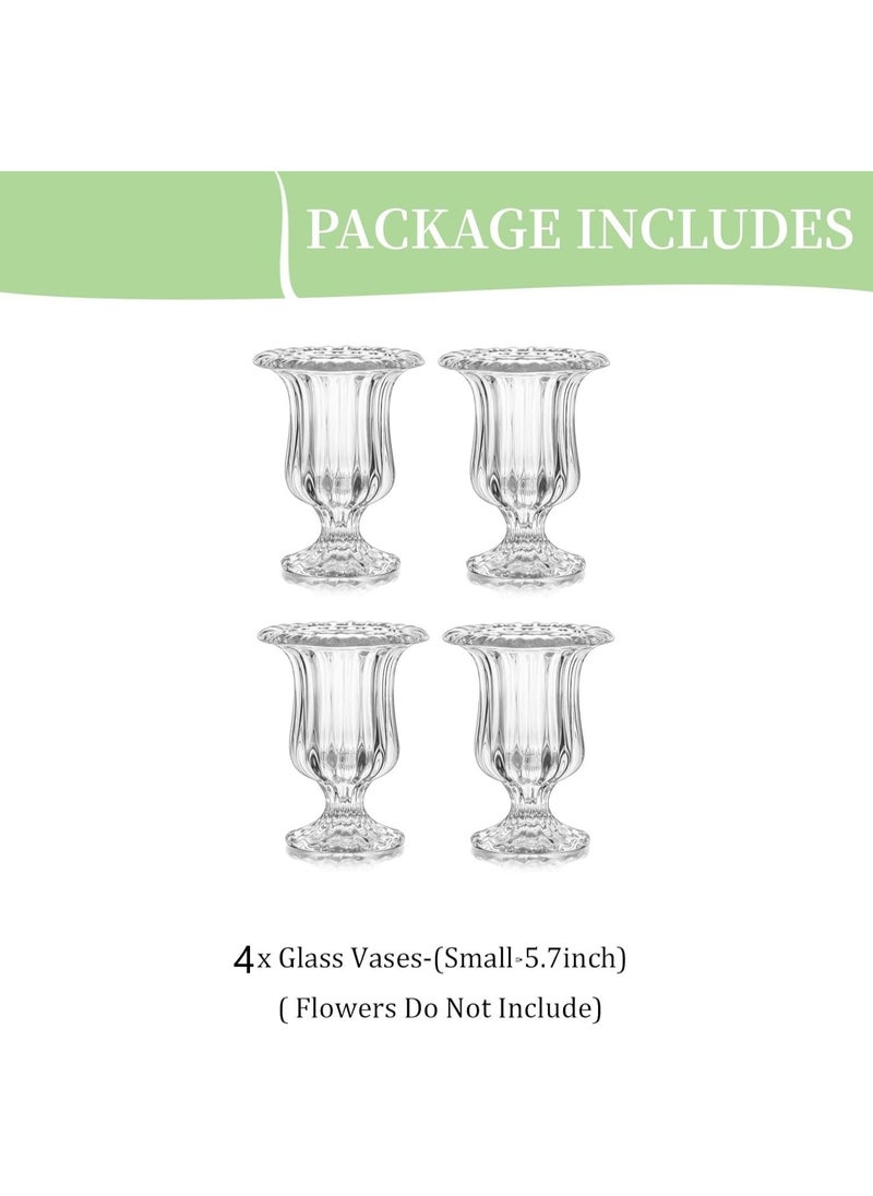 Set of 4 Small Pedestal Flower Vases Footed Urn for Flowers, Dining Table Decoration