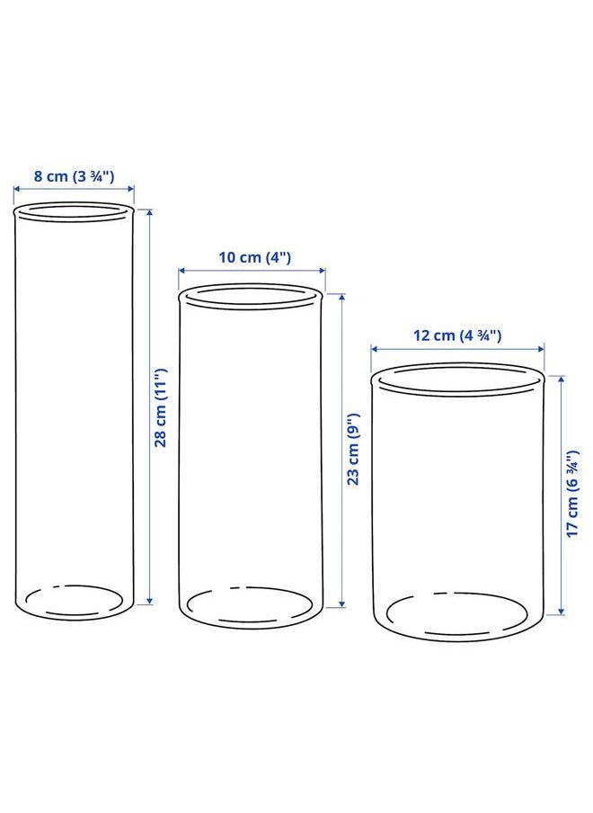 Vase, set of 3, clear glass