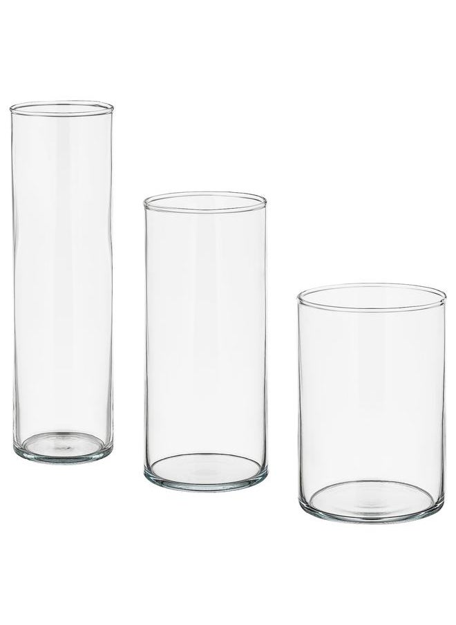 Vase, set of 3, clear glass