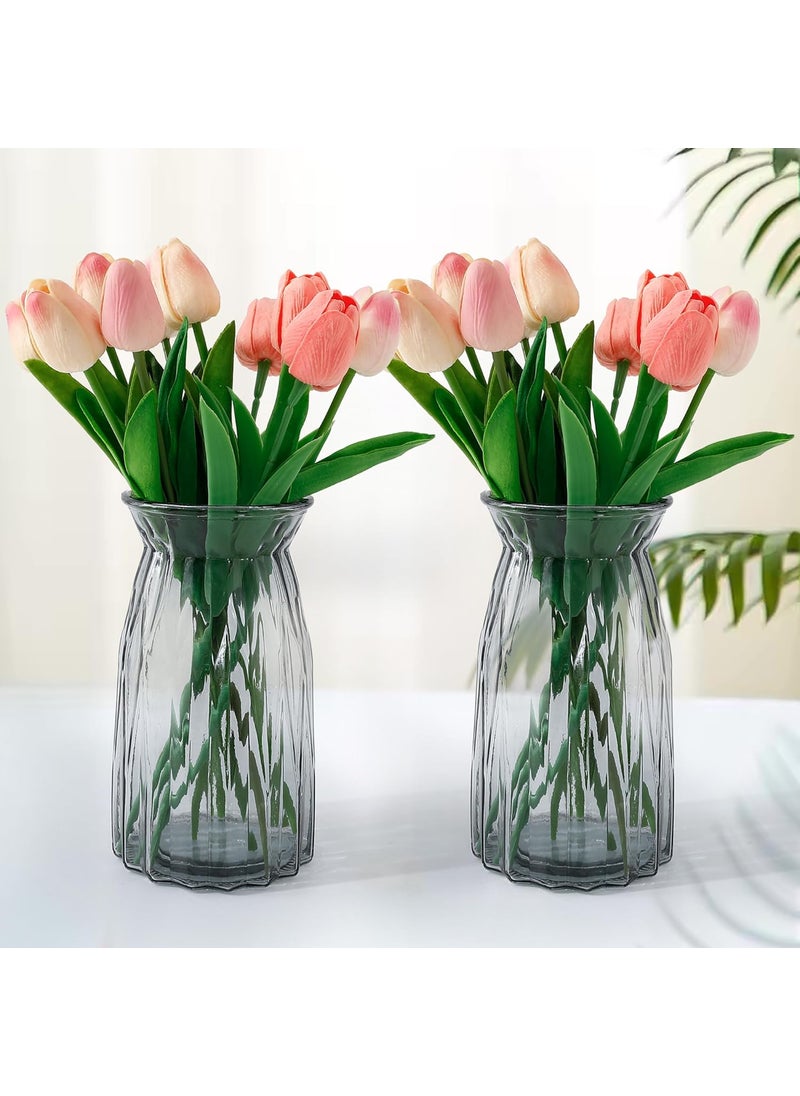The Better Home Glass Vase for Home Decor 2Pcs 20cm Center Table Decorative Items Flower Vases For Home Decor Dining Table Decorative Items Transparent Flower Vase For Living Room Office Grey