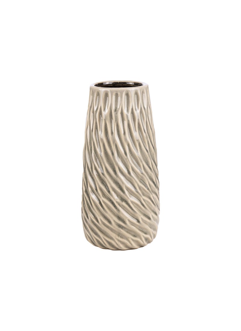 Gulf Flowers Beige Ceramic Vase - 7cm Diameter x 22cm Height, Stylish Home Decor Vase for Table Centerpiece, Living Room, Office, or Bedroom Decoration - Elegant, Durable Ceramic Pot