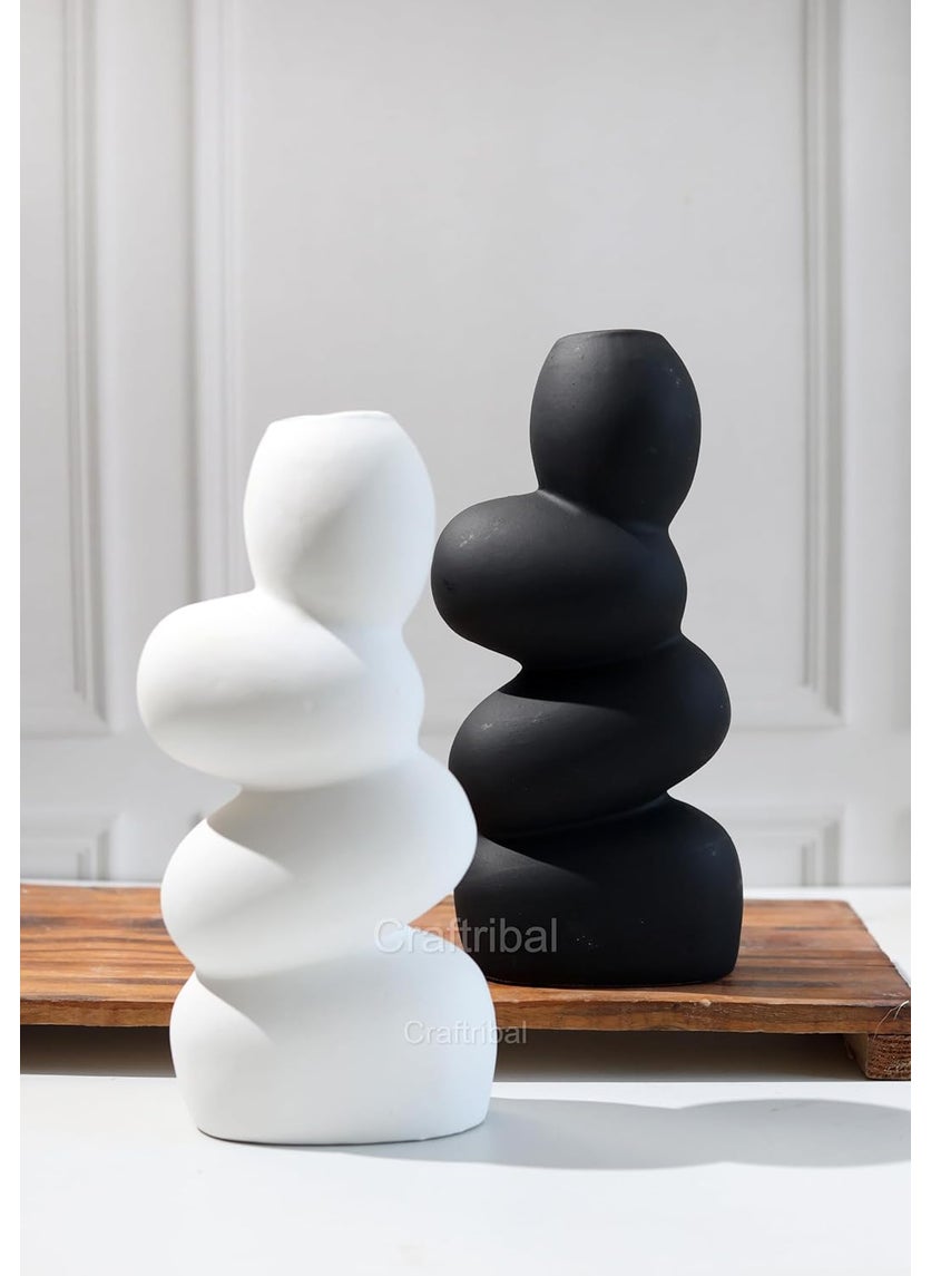 Craftribals Pebble Vase Set of 2Ceramic Flower Vase10 InchesStone VaseColor White Black Pebble vase for Flowers Pampass Grass Home Decor Living Room Bedroom Office Center Table