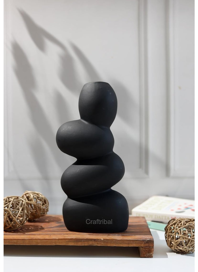 Craftribals Pebble Vase Set of 2Ceramic Flower Vase10 InchesStone VaseColor White Black Pebble vase for Flowers Pampass Grass Home Decor Living Room Bedroom Office Center Table