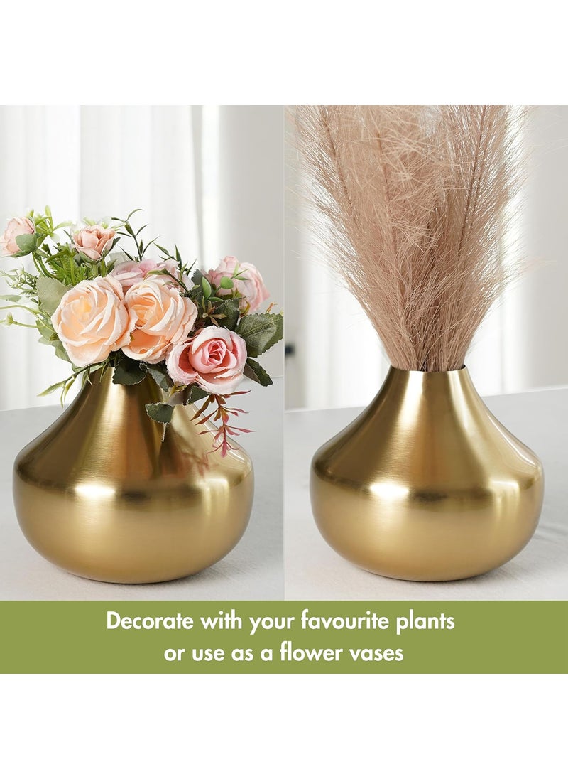 BEHOMA Metal Round Flower Vase for Home Decor Bedroom Living Room Office WeddingTable Decorative Item for Festivals Birthday Gold Bud Shape LargeFlower Not Included