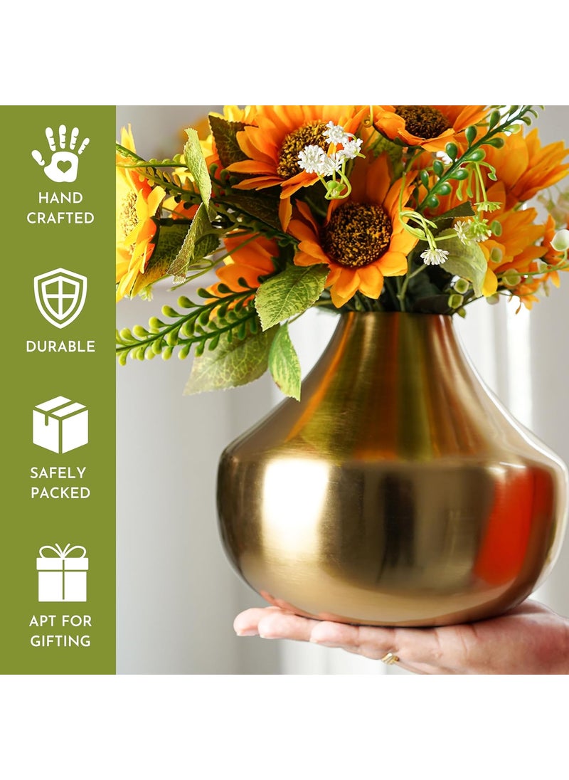 BEHOMA Metal Round Flower Vase for Home Decor Bedroom Living Room Office WeddingTable Decorative Item for Festivals Birthday Gold Bud Shape LargeFlower Not Included