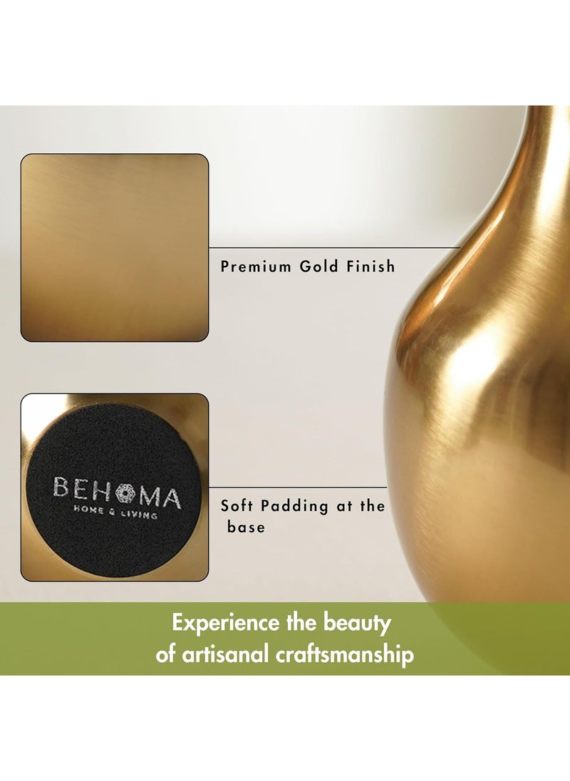 BEHOMA Metal Round Flower Vase for Home Decor Bedroom Living Room Office WeddingTable Decorative Item for Festivals Birthday Gold Bud Shape LargeFlower Not Included