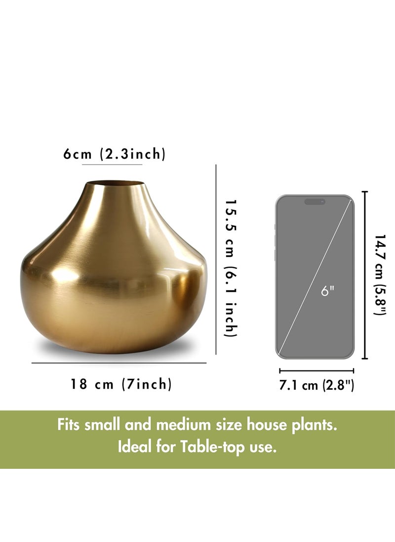 BEHOMA Metal Round Flower Vase for Home Decor Bedroom Living Room Office WeddingTable Decorative Item for Festivals Birthday Gold Bud Shape LargeFlower Not Included