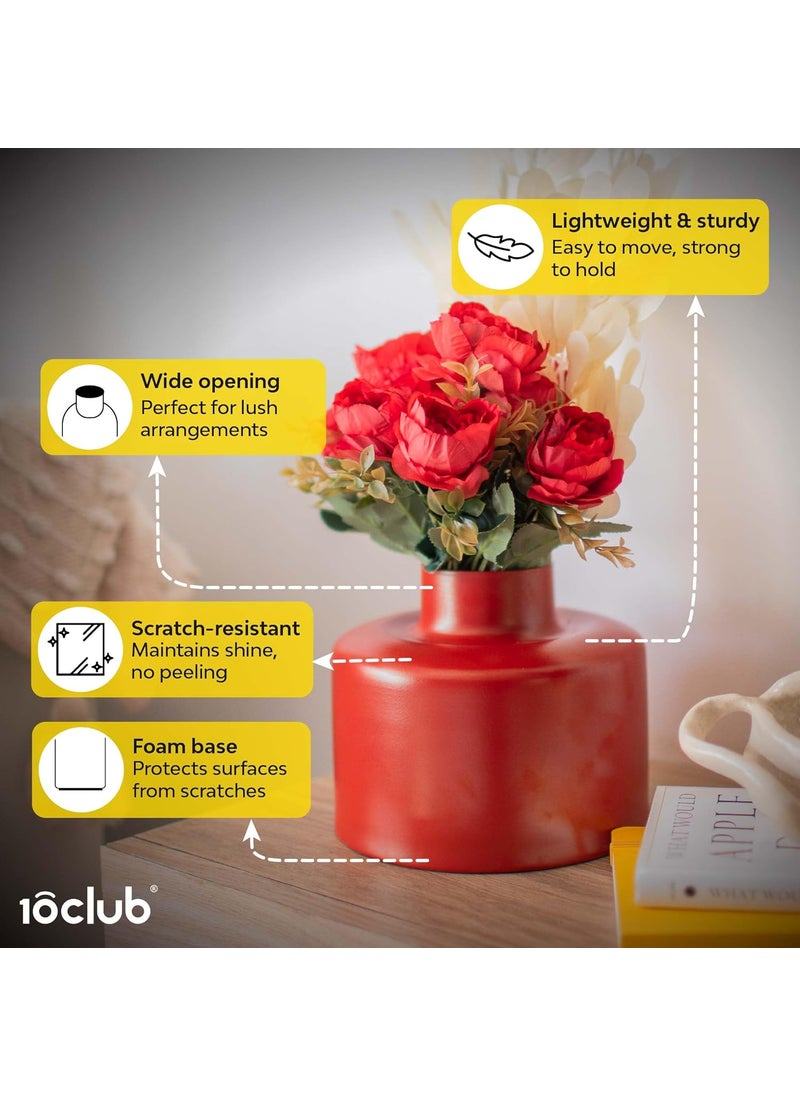 10Club Red Metal Vase Elegant Flower Vase for Home Decor Durable Metal H 175 cm 600 gram 1Pc Without Flower Red Color Perfect for Gifting Valentine Gift