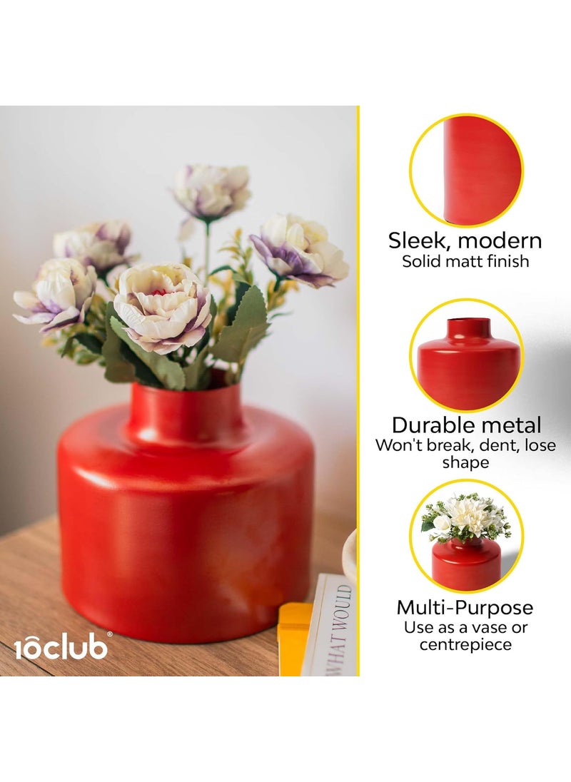 10Club Red Metal Vase Elegant Flower Vase for Home Decor Durable Metal H 175 cm 600 gram 1Pc Without Flower Red Color Perfect for Gifting Valentine Gift