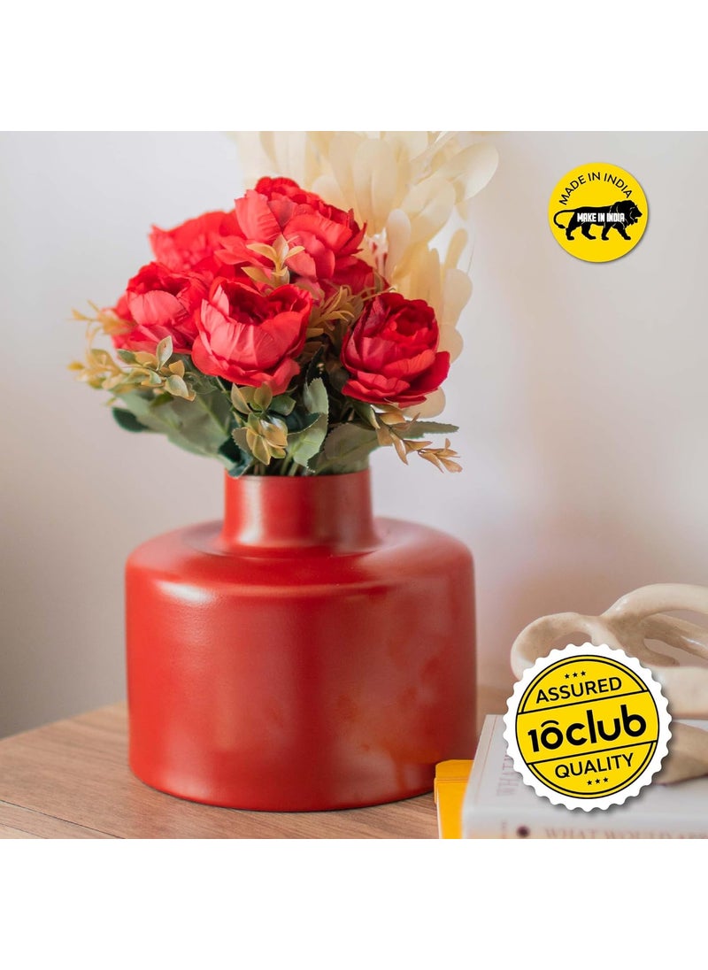 10Club Red Metal Vase Elegant Flower Vase for Home Decor Durable Metal H 175 cm 600 gram 1Pc Without Flower Red Color Perfect for Gifting Valentine Gift