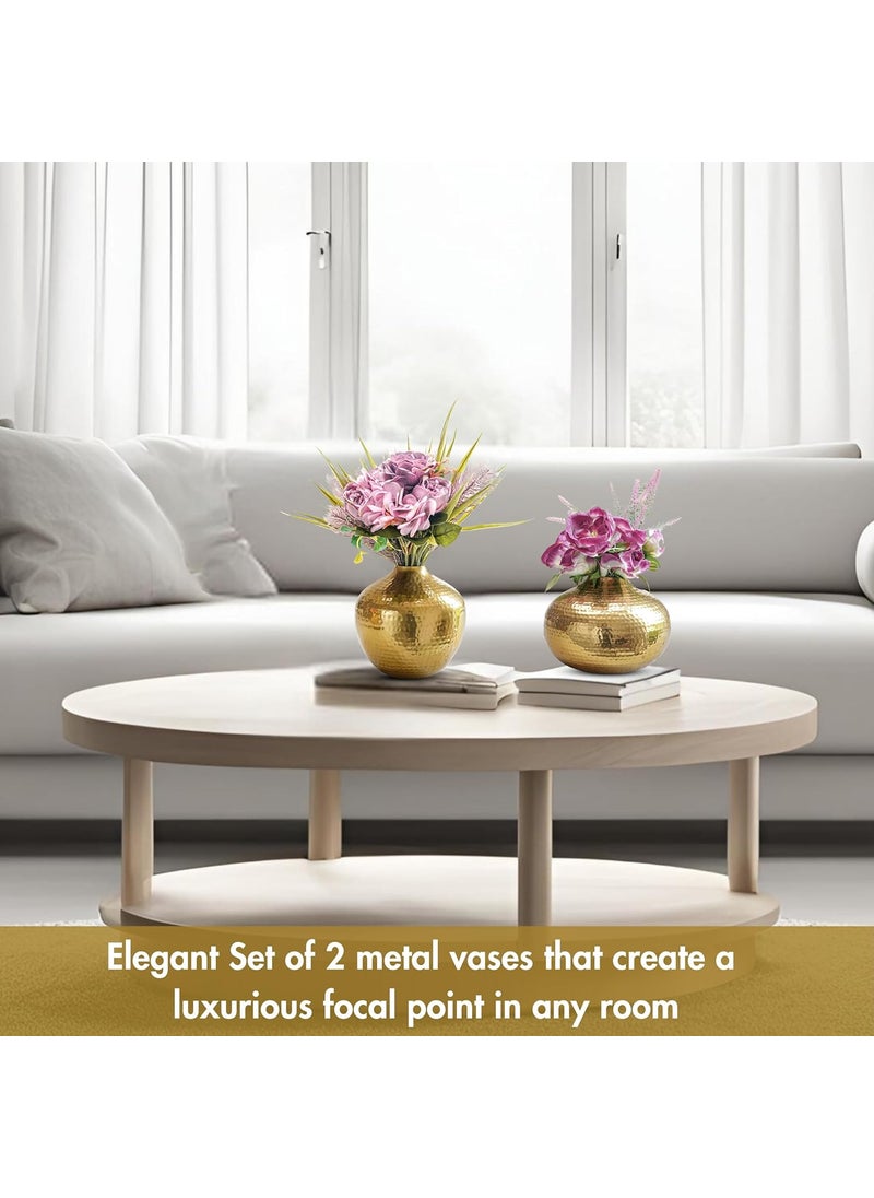 Behoma Metal Flower Vase for Home Decor Table Decorative Item for Bedroom Living Room Office Best Gift for Wedding Festivals Birthday Golden Set of 2 Flower not Included