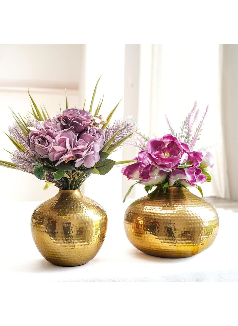 Behoma Metal Flower Vase for Home Decor Table Decorative Item for Bedroom Living Room Office Best Gift for Wedding Festivals Birthday Golden Set of 2 Flower not Included