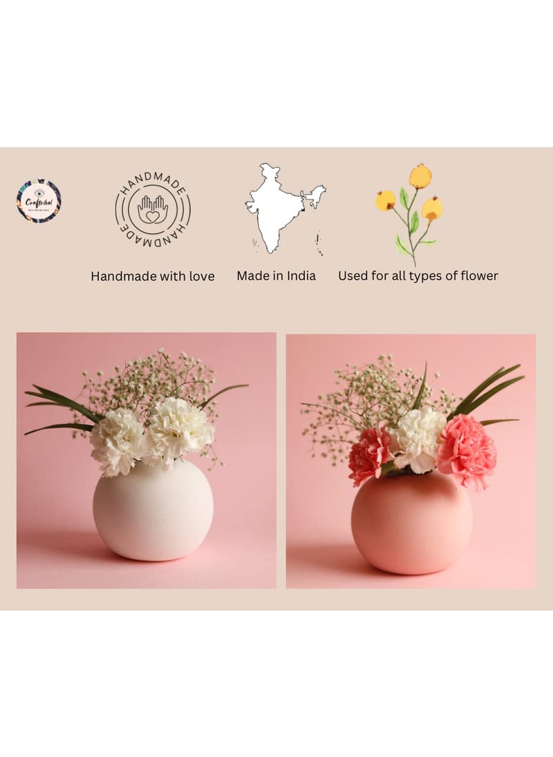 Craftribal Ceramic Round Vase Flower Vase Ceramic Vase Round Shaped Vase Modern Vase Home Decor Centrepiece Decor Piece 55 inches White