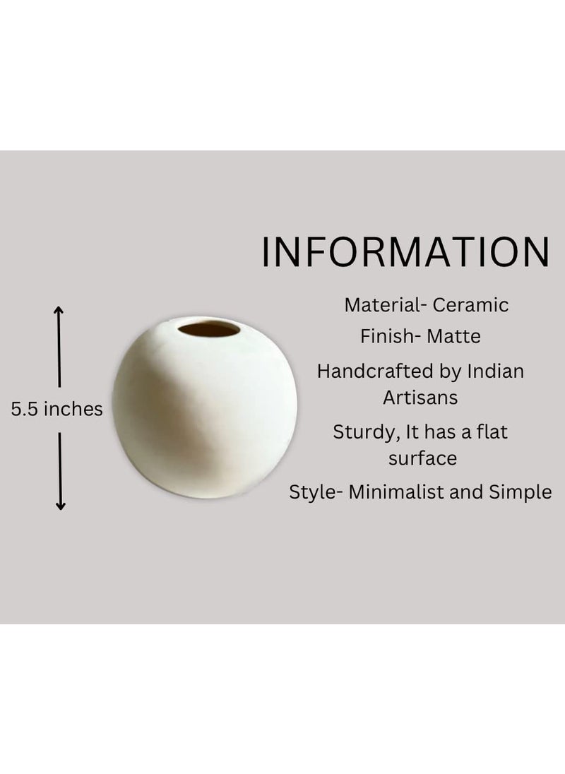 Craftribal Ceramic Round Vase Flower Vase Ceramic Vase Round Shaped Vase Modern Vase Home Decor Centrepiece Decor Piece 55 inches White