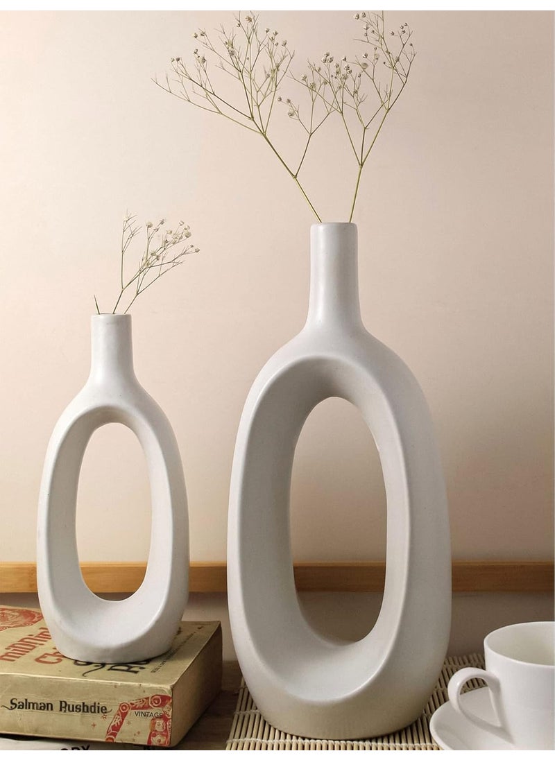 Purezento Modern Decorative Kieko Vases for Home Decor Centerpieces Kitchen Office or Living Room with Unique Quality for Home Decor Center Table Flowers PotPack of 2 12 8 Inch White