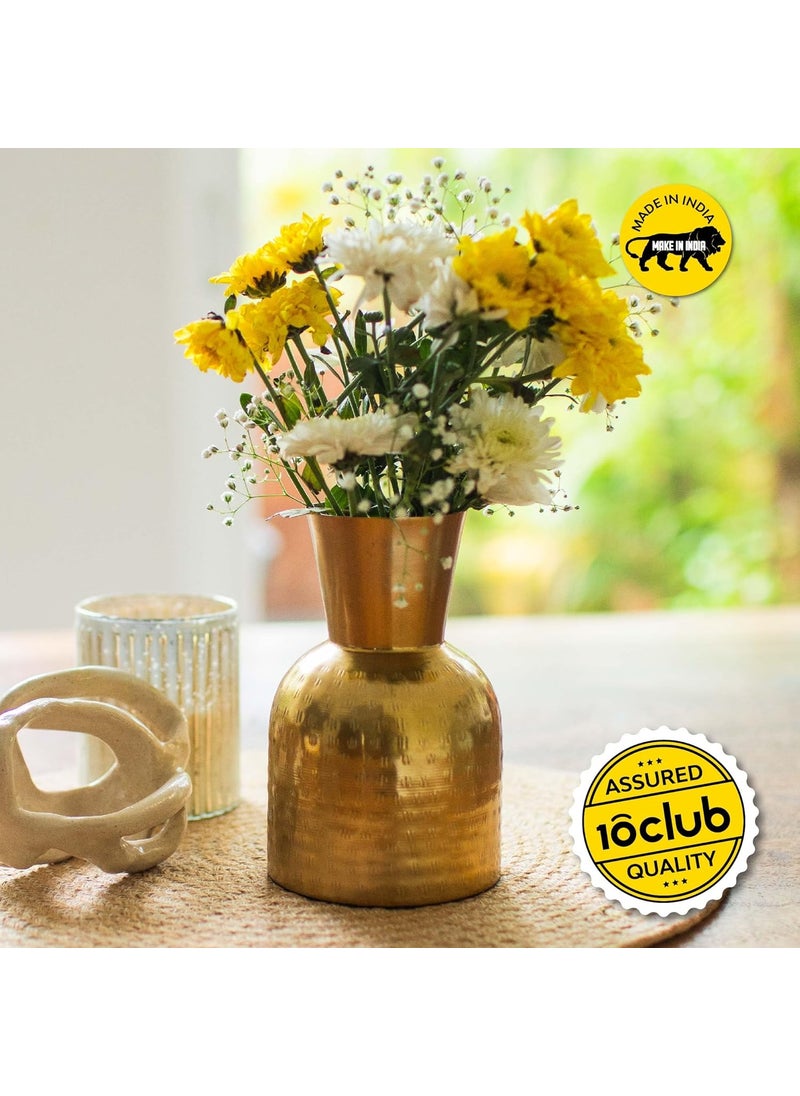 10Club Hammered Gold Metal Vase Elegant Flower Vase for Home Decor Unbreakable H 62 inch 230 Grams 1Pc Without Flower Ideal for Gifting Round