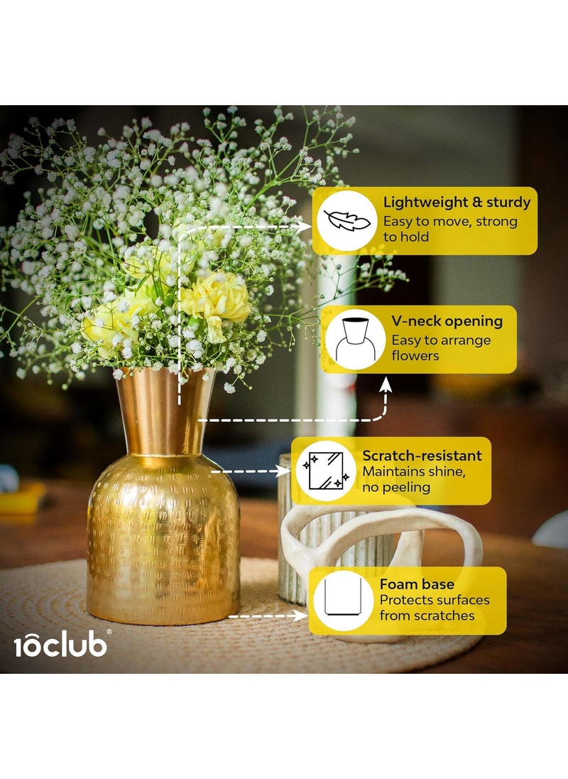 10Club Hammered Gold Metal Vase Elegant Flower Vase for Home Decor Unbreakable H 62 inch 230 Grams 1Pc Without Flower Ideal for Gifting Round