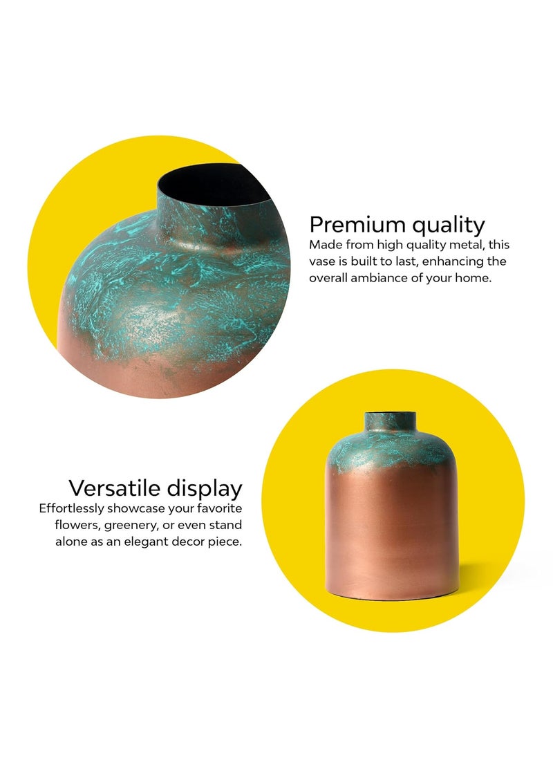 10Club Patina Jar Vase Elegant Flower Vase for Home Decor Durable Metal H 10 inch 770 gram 1 Pc Without Flower Great for Gifting